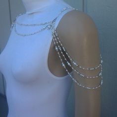 Delicate Pearl and Crystal Bead Draping Multi-Link Shoulder Necklace - Limited… Shoulder Necklace Crystal, Shoulder Necklace Silver, Shoulder Necklace Pearl, Cheap Beaded Clavicle Chain Necklace For Parties, Shoulder Necklace Boho, Cheap Party Beaded Clavicle Chain Necklaces, Draped Chain Necklace, Shoulder Necklace Crochet, Shoulder Necklaces