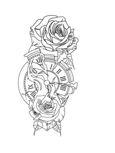 a drawing of a rose with roman numerals on it and an ornamental clock