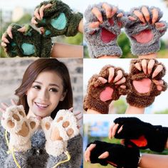 Winter female gloves Women Cute Cat Claw Paw Plush Mittens Short Fingerless Gloves Half Finger Paw Gloves, Cat Pad, Winter Cat, Fashion Gloves, Cat Claws, Fingerless Mittens, Bear Paws, Cat Plush, Russian Blue