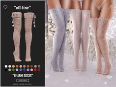 three women's thigh high socks with pom poms on the sides and bottom