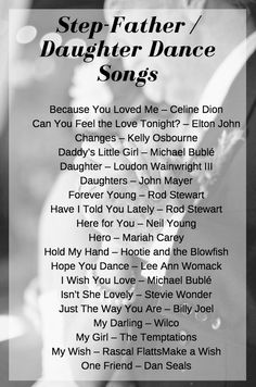 a poster with the words, step father / daughter dance songs written in black and white