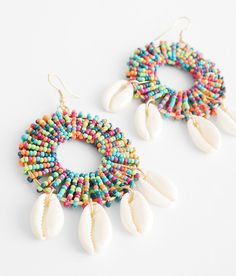 "Boutique By BKE Puka Shell Drop Earring - White/Gold , Women's Miscellaneous Seed bead hoop earring Drop measures 3 5/8" with a 2" diameter. Apparel & Accessories" Multicolor Dangling Beads Jewelry For Vacation, Hoop Beaded Earrings With Dangling Beads For Beach, Multicolor Dangling Beads Hoop Earrings For Beach, Multicolor Hoop Beaded Earrings For Beach, Multicolor Chandelier Earrings For Summer Beach, Multicolor Summer Chandelier Earrings For Beach, Summer Multicolor Chandelier Earrings For Beach, Multicolor Chandelier Earrings For Beach And Summer, Puka Shell