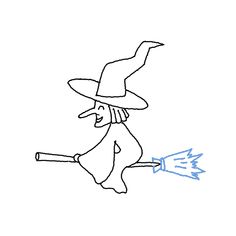 a drawing of a witch flying through the air