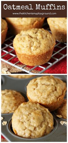 oatmeal muffins in a muffin tin with text overlay