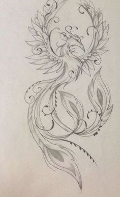 a drawing of a bird with swirls on it's back and wings in the middle