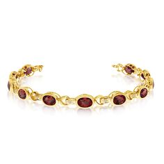 Oval Garnet & Diamond Link Bracelet 14k Yellow Gold (9.62ctw) - CBB89 Pink Topaz Earrings, Pink Topaz Ring, Rhodolite Garnet Ring, Mystic Topaz Earrings, Mystic Topaz Ring, Bangles Gold, Diamond Cluster Earrings, Peridot Earrings, Bracelets Gold