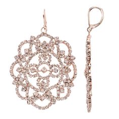 Make a beautiful style statement when you don these captivating filigree drop earrings. EARRING DETAILS Length: 3.25 in. Closures: leverback Plating: rose gold tone Not appropriate for children 14 years old and younger. Size: One Size. Color: Pink. Gender: female. Age Group: adult. Elegant Bridal Earrings With Intricate Metal Design, Evening Intricate Drop Chandelier Earrings, Elegant Metal Chandelier Earrings With Filigree, Elegant Rose Gold Chandelier Earrings, Elegant Metal Filigree Chandelier Earrings, Elegant Filigree Chandelier Earrings For Party, Glamorous Party Earrings With Intricate Design, Rose Gold Filigree Drop Earrings, Vera Wang Jewelry