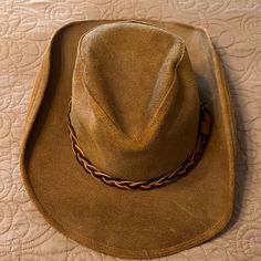 Henschel Hat Co. Outback Leather Hat. Size Large. New With Tags. I Do Think That The Braided Band Could Use Some Glue Towards The Back To Secure It Better. Smoke Free But Pet Friendly Home. Leather Fedora Hats For Rodeo, Leather Brimmed Rodeo Hat, Brimmed Leather Hats For Rodeo, Leather Brimmed Hat For Rodeo, Leather Hats With Curved Brim In Country Style, Country Style Leather Hat With Curved Brim, Leather Country Fedora Hat, Vintage Leather Brimmed Hat, Adjustable Leather Fedora