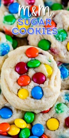 white chocolate m & m cookies with multi - colored candies in the middle and on top