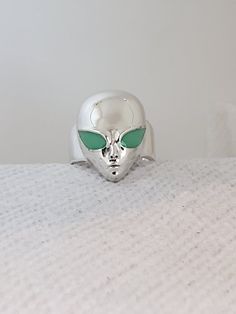 Sterling Silver Alien Ring Alien Ring, Black Ring Box, Many Rings, Sterling Silver Skull Rings, Silver Skull Ring, Wax Casting, Lost Wax Casting, Dark Eyes, The Glow