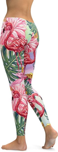 Flamingo Leggings - GearBunch Leggings / Yoga Pants Flamingo Outfit, Flamingo Fashion, Zumba Outfit, Flamingo Jewelry, Flattering Pants, Green Leggings, Knit Leggings, Soft Leggings, Pink Flamingos