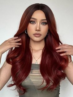 Roux Auburn, Copper Balayage Brunette, Pretty Wigs, Copper Hair Dark, Pet Poems, Wine Hair Color, Curly Synthetic Wig, Auburn Highlights