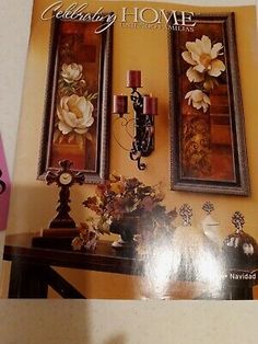 the front cover of a magazine with two pictures on it and flowers in vases