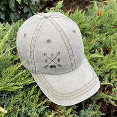 PNW Design Embroidered on Green Distressed Baseball Caps, Summer Adventure Hats Personalized, Unique Father's Day Gifts for Him, Granola Girl Apparel, Women Hiking Outfit Accessories for Ladies - CUSTOM TEXT available on the back of cap, above strap opening. - THREAD COLOR (optional): Choose a color for the *design and *custom wording on back & write into personalization box. Default: white or black thread for both, depending on cap color. - Custom wording on the back of cap will be embroidered Adventure Hat, Nature Gifts, Wash Baseball Cap, Hiking Hat, Amazing Scenery, Distressed Baseball Cap, Basic Embroidery, Hiking Outfit Women, Caps For Men