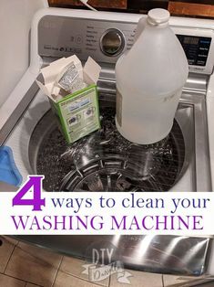 a washing machine with the words 4 ways to clean your washing machine and how to use it