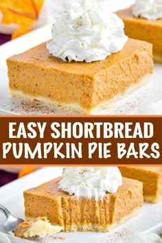 easy shortbread pumpkin pie bars with whipped cream on top