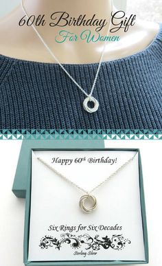 60th Birthday Gift for Women | Sterling Silver Ring Necklace Handmade Jewelry by MarciaHDesigns | 60th Birthday Necklace Classic Jewelry For Birthday And Mother's Day, Classic Jewelry For Birthday Gift, Nickel-free Jewelry For Anniversary, Classic Hallmarked Jewelry For Birthday, Silver Necklaces For Anniversary Gift, Sterling Silver Jewelry With Hallmark For Birthday, Silver Hallmarked Jewelry For Birthday, Classic Silver Jewelry For Birthday, Silver Birthday Jewelry