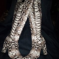 Boot Snake Print Faux Leather Lining: 1 Polyester Sole: Rubber Point Toe Zip Fastening Heel Height: 4" Heel Type: Wrapped Kriss Kross Caged Sides Snake Print Party Boots, Fitted Snake Print Boots For Spring, Fitted Snake Print Spring Boots, Kriss Kross, Size 11 Heels, Pointed Toe Heels, Boot Brands, Heel Type, Snake Print