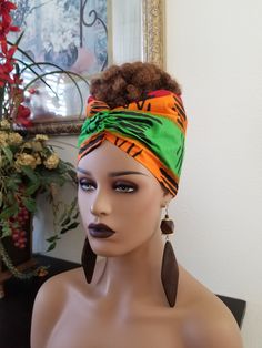 Transform your style with a PRE-TIED SATIN LINED HEAD WRAP and create a stunning new BOLD LOOK. Bold Look Head Wraps are perfect hair accessories that will give you a fashion statement wherever you go. Quality and vibrant color head wraps are our specialty. Easy care instructions: Do not bleach. Machine wash or hand wash with mild detergent and hang to dry. Iron cotton areas only once completely dry. Measure your head size to ensure this head wrap will fit. + Small is 21 inches head circumferenc Fitted Multicolor Headwrap For The Beach, Fitted Green Headwrap Headband, Fitted Green Headband Headwrap, Green Fitted Headband Wrap, Fitted Multicolor Headwrap With Matching Headband, Fitted Multicolor Headwrap For Summer, Fitted Multicolor Bohemian Headwrap, Multicolor One Size Headwrap, Multicolor Fitted Bohemian Headwrap