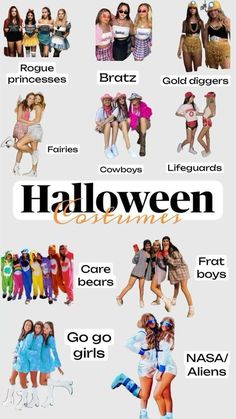 some girls are dressed up in costumes and posing for halloween costume contest poster or flyer