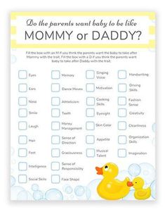 a baby shower checklist with rubber ducks