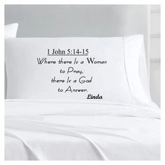 Put a Payer on it! Words are powerful and will continue to take root long after they are spoken. Lay your head on a pillow that says what's on your heart. Our Spoken-Word pillowcases are uniquely customized with Prayers, Scripture verses and Sentimental phrases. One of these on your bed is sure to create an atmosphere of love and gratitude, even when you're not present. Elegantly designed to complement any bedroom decor. Tuck one in your bag for your next stay away from home. Give the gift of in Words Are Powerful, Church Gifts, Bedtime Prayer, Personalized Pillow Cases, Bedroom Pillows, Spoken Word, Scripture Verses, Powerful Words, Christian Gifts