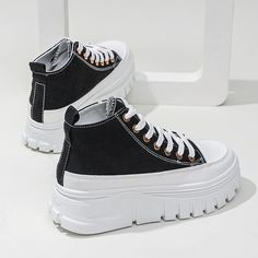 Lasaky - High-Top Canvas Sneakers with Thick Platform Soles for Height Boost Casual Confortable, High Top Shoe, Mode Casual, Canvas Sneakers, Top Shoes, High Top, High Tops, Lace Up, Sneakers