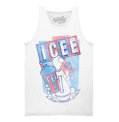 Your New Favorite Tank An ICEE Cherry Lime or Orange Dream can help beat the heat, but for those extra sunny days - you can stay cool with this summer inspired graphic tank top featuring the instantly recognizable ICEE logo, and ICEE Polar Bear mascot. To complete the vintage look and feel of this ICEE tank shirt - we've distressed the graphic and printed it on a soft, white cotton tank top. 100% Cotton Machine Wash Tumble Dry Regular Fit Printed in USA White Racerback Tank Top For Summer, White Summer Racerback Tank Top, Summer Racerback Tank Top With Letter Print, Casual Letter Print Tank Top For Summer, Summer Sleeveless Tops With Letter Print, Casual Screen Print Tank Top, Summer Sports Cotton Tank Top, Casual Sports Tank Top For Summer, White Racerback Tank Top With Graphic Print