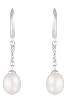 Easy-to-wear drop earrings will add significant polish to even your most casual ensembles. French wire Pearl size: 7–8mm Sterling silver with rhodium plate/cultured freshwater pearl/cubic zirconia Made in Canada Classic White Hypoallergenic Linear Earrings, Elegant Silver Linear Earrings With Lever Back, Classic White Sterling Silver Linear Earrings, Freshwater Pearl Drop Earrings, Contemporary Accessories, Designer Crossbody Bags, French Wire, Sandals Brands, Fine Jewellery Earrings