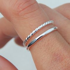 The sterling silver twisted and flat hammered stacking rings make the perfect set. They will be so fun to mix and match with any rings you already have! You won't ever want to take these off! Details: This stacking ring set comes with one twisted band and one flat hammered band. Sterling silver I can make this set in any size from 2 - 17. Just let me know with a note at checkout! This item will be shipped within 10 business days. Each piece is handmade by me in my studio by the beach in beautifu Stackable Rings Silver, Hammered Band, Stacking Ring Set, Twisted Band, Moon Jewelry, By The Beach, Stacking Ring, Stacking Rings, Stackable Rings