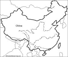 a map of china with the capital and country borders outlined in black on a white background