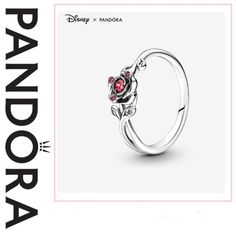 Disney Beauty And The Beast Rose Ring. The Ring Features A Red Cubic Zirconia Stone Rose In The Center Of The Band, Surrounded By Openwork Leaves And Curved Branches Along With Three Smaller Red Stones. Steering Silver Brand New With Box Pandora Beauty And The Beast Ring, Beauty And The Beast Rose, Red Stones, Stone Rose, Disney Beauty And The Beast, Rose Ring, Red Stone, Pandora Jewelry, The Beast