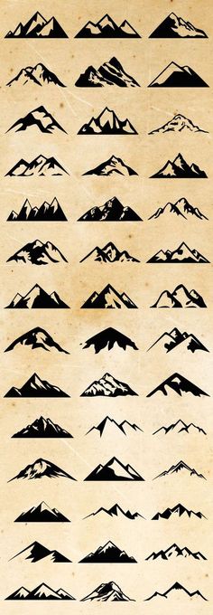 mountain silhouettes are shown in black and white