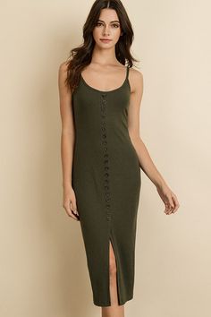 Say hello to one of our bestselling dresses! Ribbed knit midi dress feels like loungewear, look super chic. We love this knit dress for it's soft and stretchy feel. The midi length makes it easy to wear-it's a perfect all season dress. Pair it with a kimono and sandals in the summer, and some ankle booties and a jacket as it gets cooler. Contents: 65% Rayon 35% Spandex Model is wearing size small Linen Romper, Tie Dye Maxi, White Floral Dress, Strapless Tops, Loungewear Sets, Knit Midi, Knit Midi Dress, Linen Dresses, Button Detail