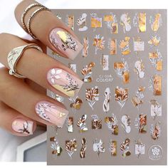 Nail Art Stickers 3D Leaves Sliders Gold White Bronzing Flower Gradient Adhe W9 Nail Decals Diy, Cute Spring Nails, Nail Art Stickers Decals, Nail Art Sticker, Diy Nail Art, Nail Patterns, Pedicure Nail Art, 3d Nail