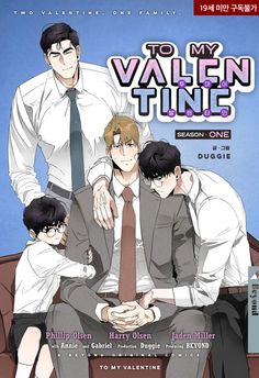 an anime poster with three young men in suits and ties sitting on a couch together