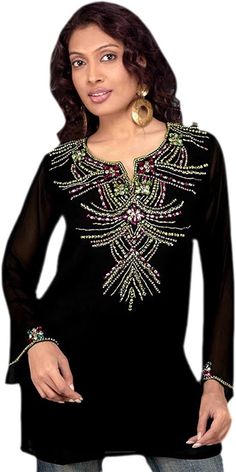 Black Tunic top for Woman clothing, Premium Wear, Party wear ,Plus size clothing ,Boho Tunic -Casual wear, resort wear,bohemian wear, dress ✔This dress is made from Soft Light Weight Georgette Fabric ✔Beads and Stone Work ✔Sleeve: Bracelet sleeve ✔It's a casual style, suitable for leisure, party and special occasions. ✔The hand embroidery of the dress makes it unique and eye-catching. ✔Comfortable for wearing all day. ✔ Regular fit. ---- Custom orders are available ---- 🔸We are a custom Design Bohemian V-neck Blouse For Festive Occasions, Traditional Summer Party Blouse, V-neck Kaftan For Party And Festivals, Bohemian Kaftan For Navratri Party, Long Sleeve Tops For Party And Festivals, Long Sleeve Party Tops For Festivals, Summer Festive V-neck Tunic, Bollywood Style Tunic Kaftan For Party, Summer Long Sleeve Kaftan For Parties