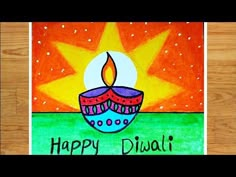 a colorful diwali card with a lit candle on it