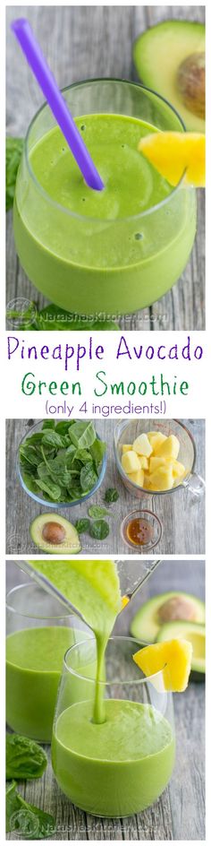 green smoothie with pineapple and avocado in it