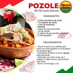 the menu for pozole is shown in spanish