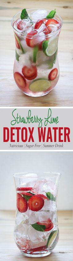 Hydrate yourself with strawberry detox water.  Use fresh strawberries, lime and mint to prepare this fruit infused water.   via @watchwhatueat Strawberry Detox Water, Infused Water Recipes, Fruit Infused Water, Detox Water Recipes, Healthy Detox, Fruit Infused, Water Recipes