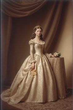 Old Fashioned Princess Dresses, Duchess Dress Styles, Princess Dress Historical, Luxury Victorian Costume Dress, Floor-length, Old Fashioned Ball Gowns, Princess Style Victorian Floor-length Dress For Costume Party, 1800s Dresses Poor, Victorian Princess Wedding Dress With Fitted Bodice, 1600s Aesthetic