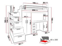 bunk bed with desk and drawers measurements