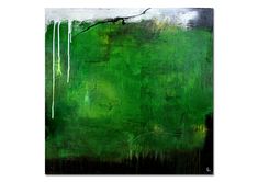 an abstract painting with green and white colors