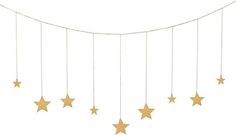 gold stars hanging from a string on a white background