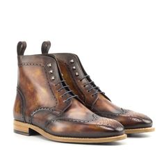 Ambrogio Bespoke Custom Men's Shoes Fire Patina Leather Military Brogue Boots (AMB2215)-AmbrogioShoes Patina Style, Brogues Style, Mens Dress Boots, Brogue Boots, Wood Shoes, Mens Shoes Black, Leather Brogues, Leather Hardware, Military Boots