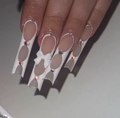 Long Duck Nails, Concert Nails, 3d Acrylic Nails, Curved Nails, Duck Nails, Vintage Nails, Drip Nails, Glamour Nails, Nails Design With Rhinestones