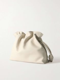 LOEWE Flamenco leather clutch Designer White Leather Clutch, Modern White Leather Clutch, White Leather Pouch With Removable Pouch, White Leather Clutch With Removable Pouch, Designer White Pouch Clutch, Chic White Pouch With Dust Bag, Luxury White Clutch Pouch, White Clutch Pouch With Dust Bag, Elegant White Clutch For Shopping