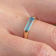 swiss blue topaz ring in 14k gold Blue Gemstone Ring, Swiss Blue Topaz Ring, Blue Topaz Jewelry, Blue Gemstone Rings, 18k Gold Ring, Swiss Blue Topaz, Baguette Cut, Blue Gemstones, Blue Topaz Ring