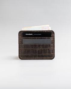 First, it is compact. Secondly, stylish. Thirdly, multifunctional: you can put both bills and cards or rights into it ⠀ Material - crocodile-embossed cow leather. Aesthetic Card Holder, Men Essentials, Matching Phone Cases, Clip Wallet, Genuine Leather Wallets, Crocodile Leather, Money Clip Wallet, Card Holder Wallet, Easy Gifts